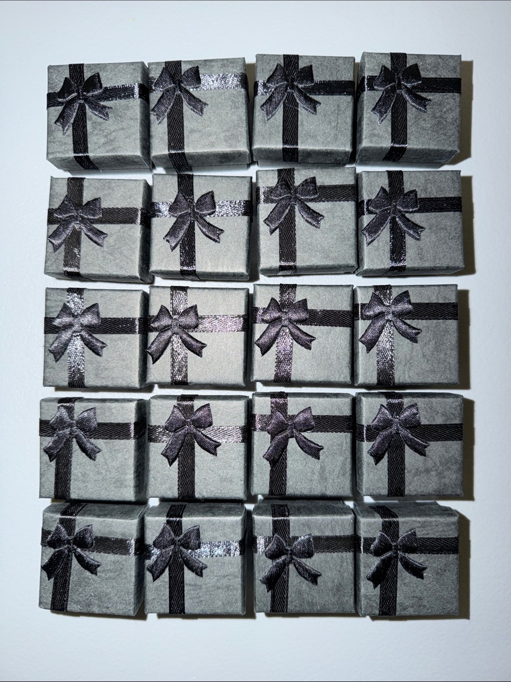 NWOT Set of 20 Small Black Gift Boxes with Black Ribbons